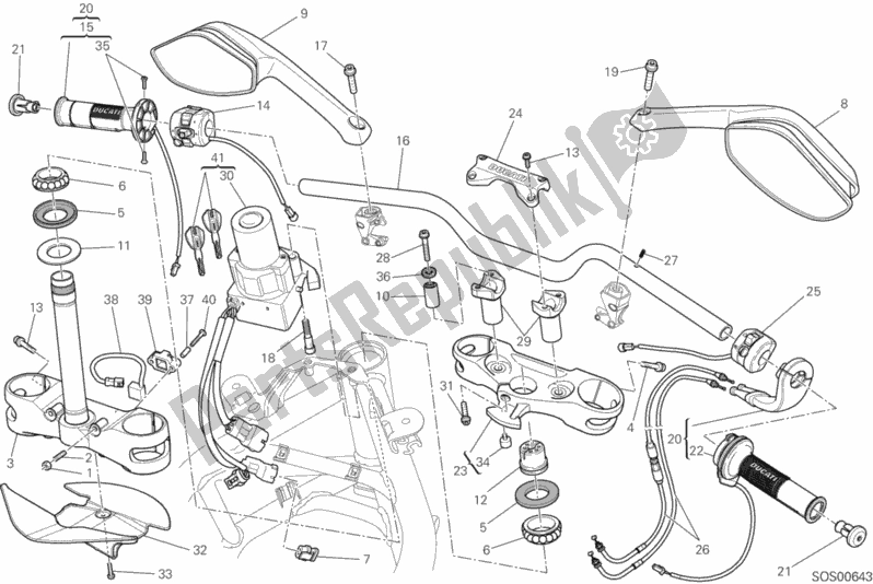 Tutte le parti per il Manubrio del Ducati Multistrada 1200 S Touring D-air 2014